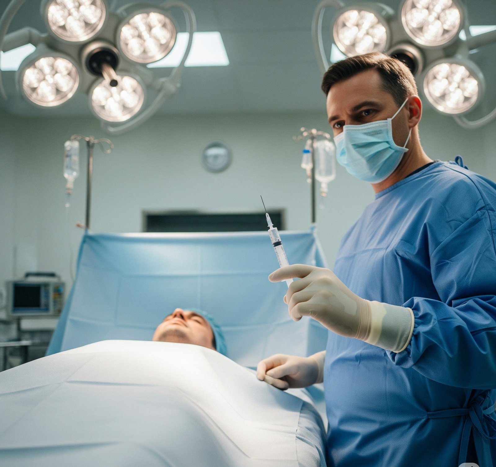 doctor preparing to give a man penis injection with a syringe