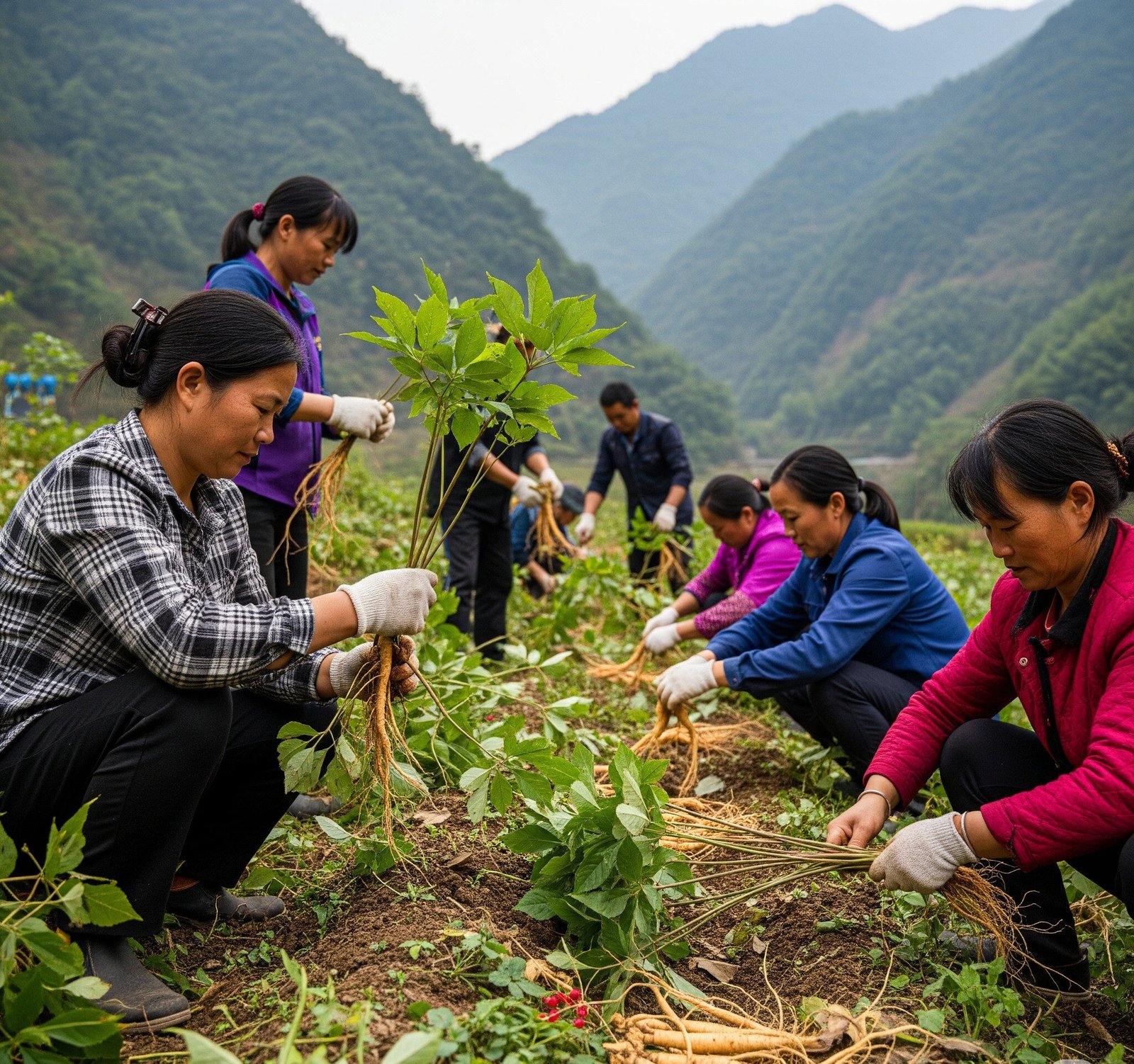 women harvesting ginseng