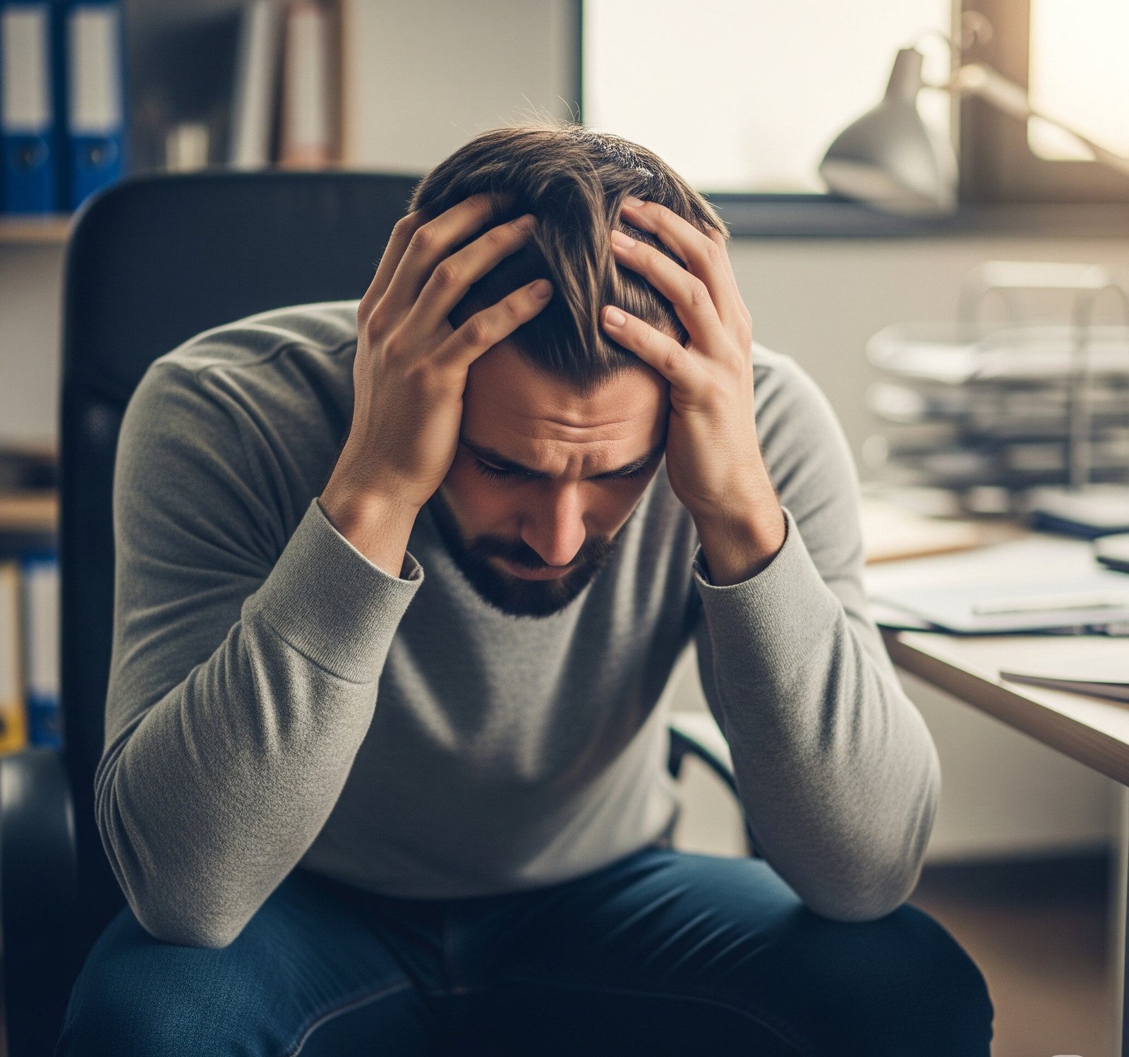 frustrated man holding head