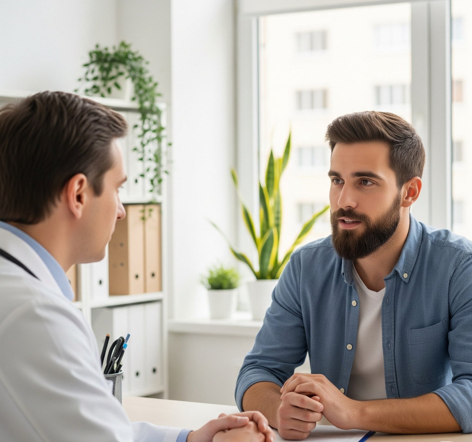 man talking to doctor about micropenis surgery