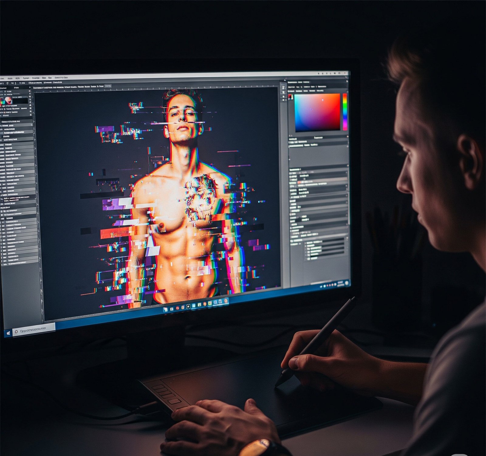 man making fake pictures with photoshop