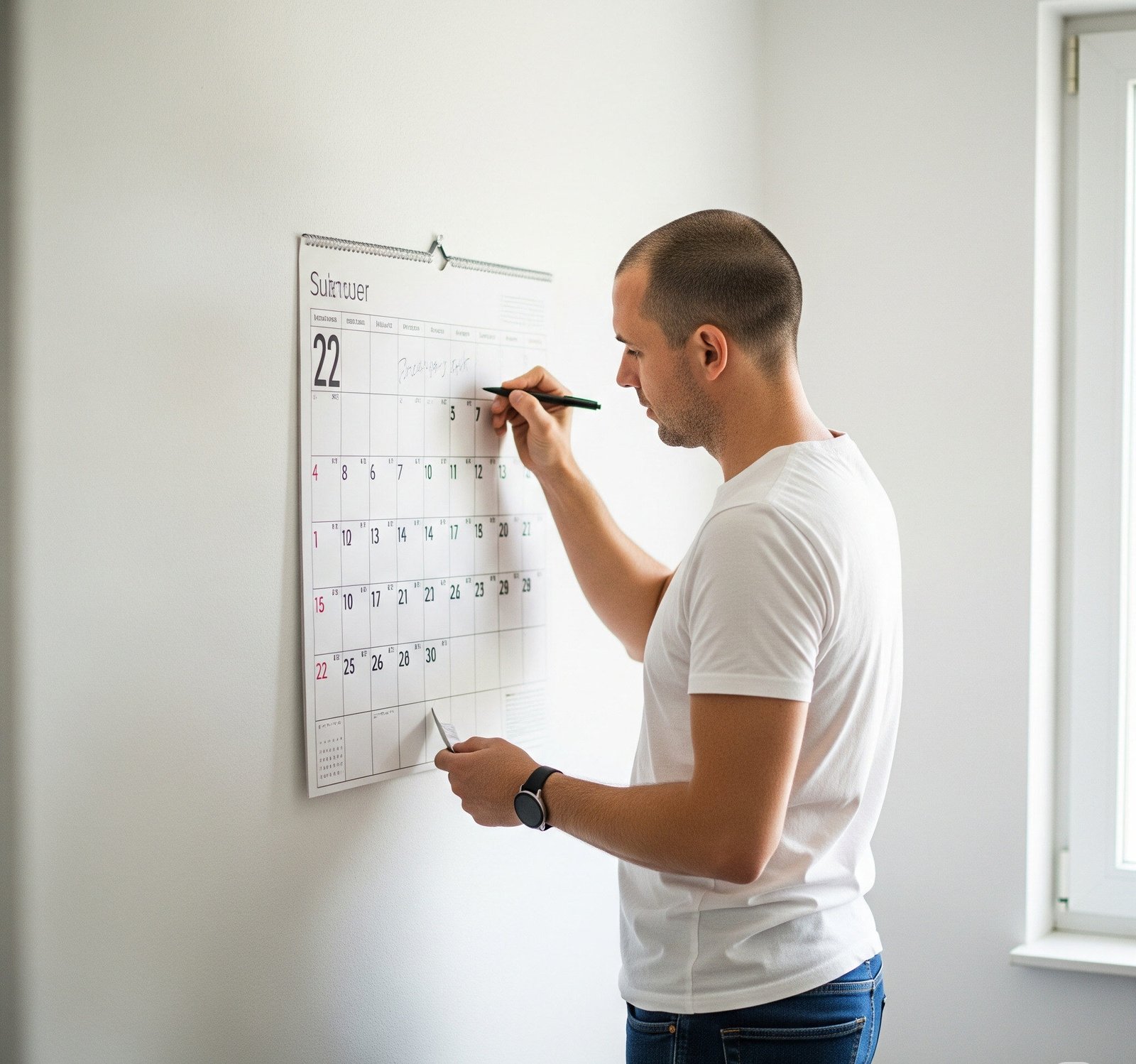 man tracking results on a calendar
