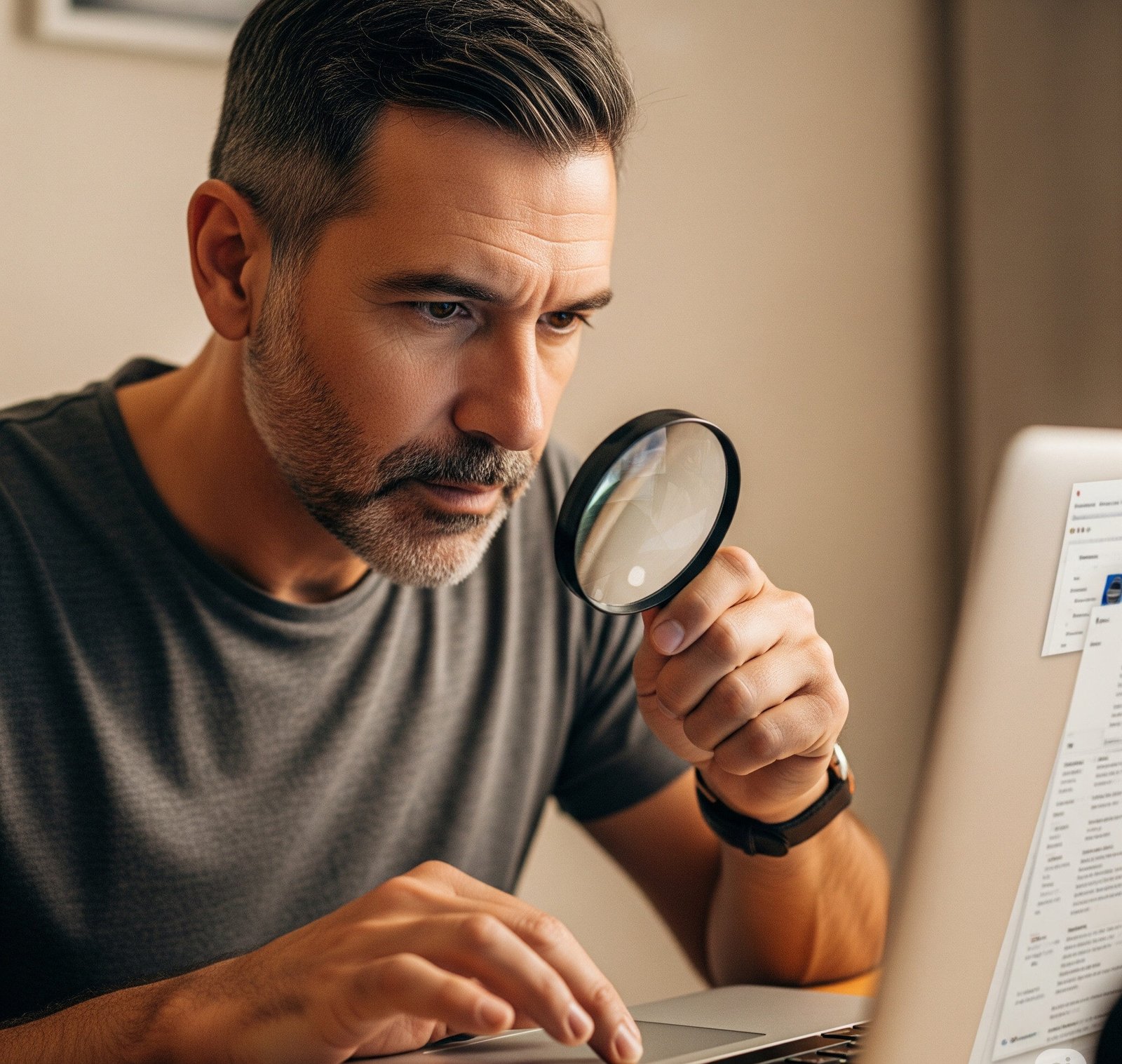 man looking at computer